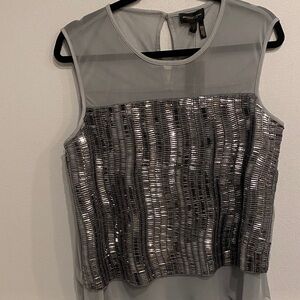 DKNY Metallic Silver Sequin Blouse